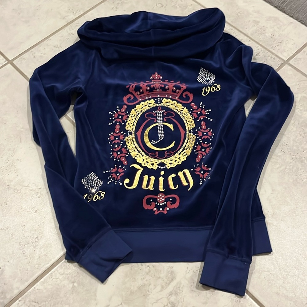 Juicy Couture Velour Foil Rhinestone Emblem Jacket